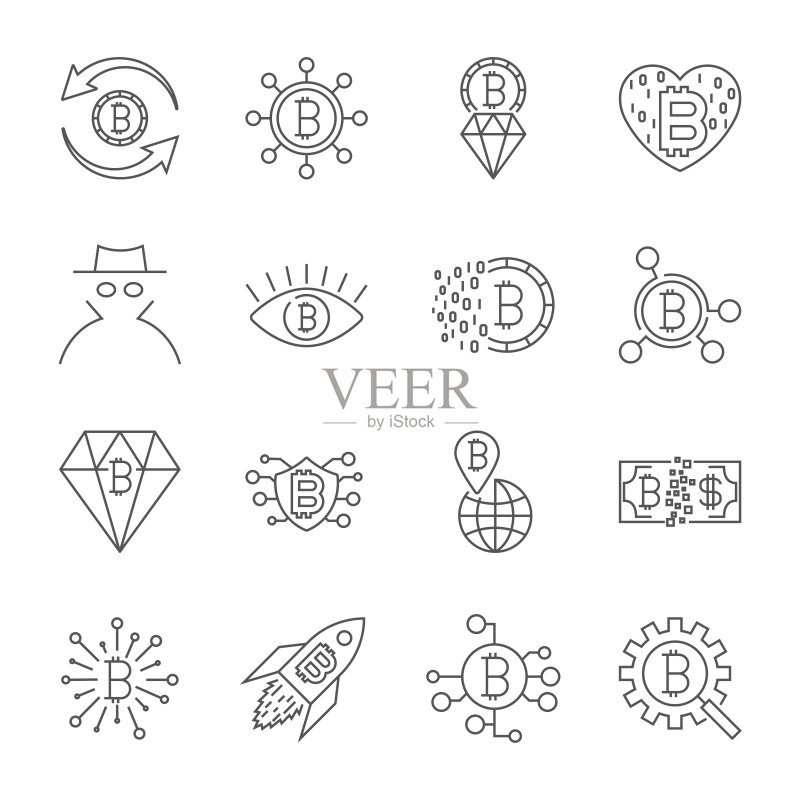 数字货币,比特币矢量线性图标,简约象形图图标素材