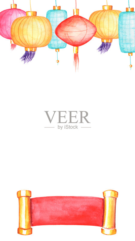 中国新年派对snapchat地理滤镜东方传统节日滤镜。正版插画素材