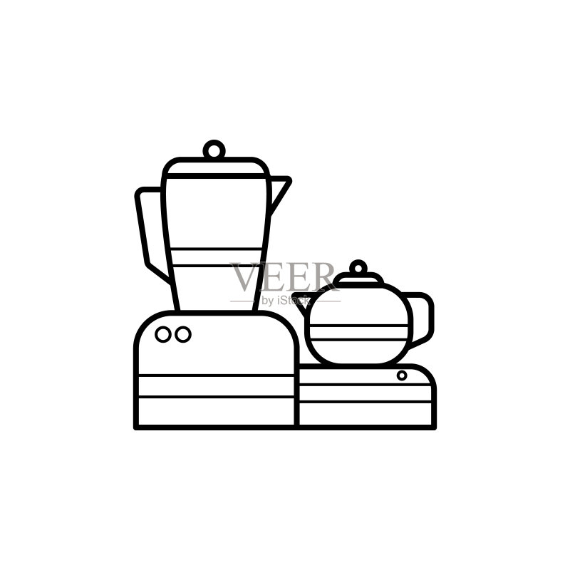 电热水壶图标:家用电器移动概念和Web应用元素,网站设计和App开发细线图标,高级图标图标素材