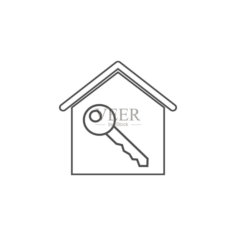 房屋钥匙图标。移动概念和Web应用程序元素。网站设计和开发、应用程序开发的细线图标。高级图标图标素材