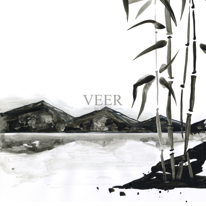 日式竹子。水彩手绘插画正版插画素材