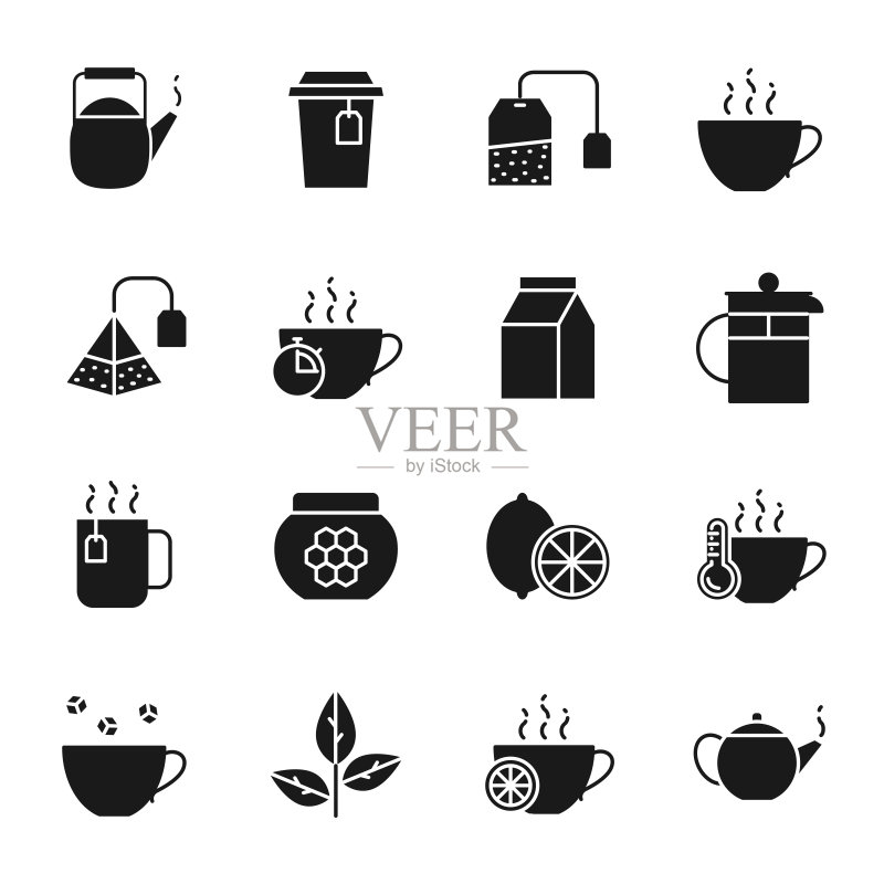 茶剪影图标集图标素材