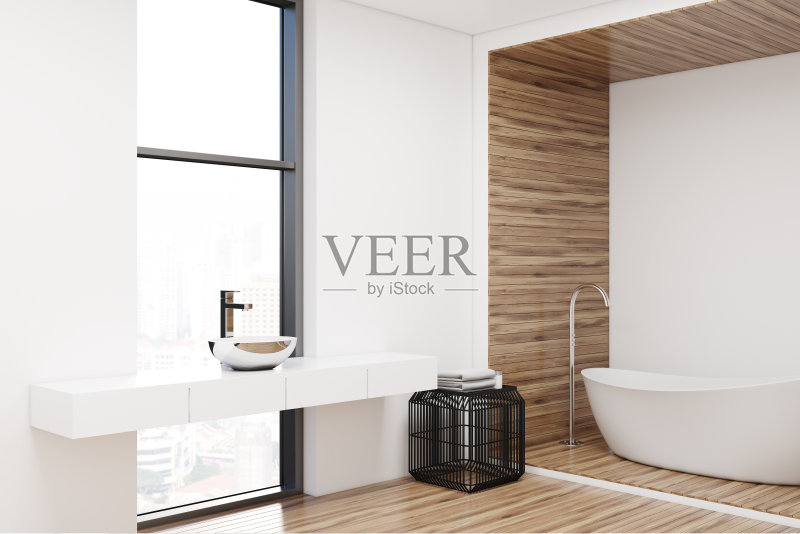 白色木质浴室的一角正版图片素材