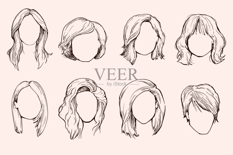 一套女人的发型。正版插画素材