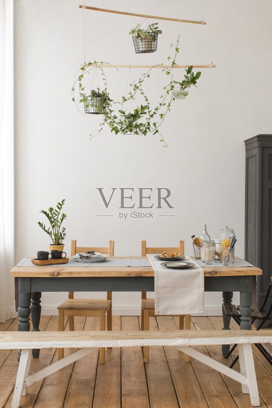 乡村厨房的室内视图正版图片素材