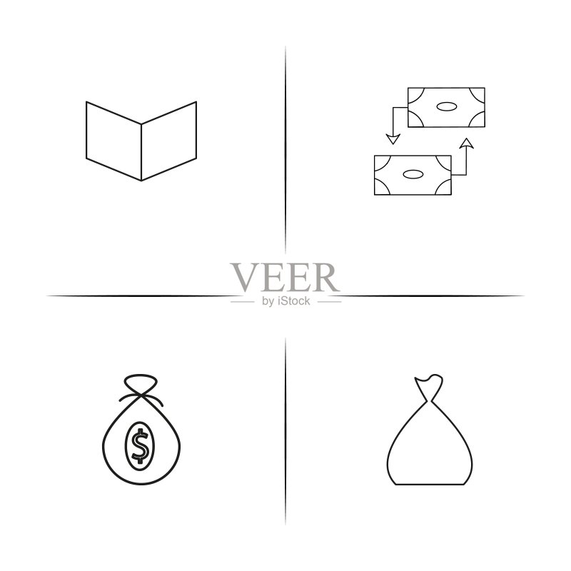 银行,金融和金钱简单的线性图标集。概述了矢量图标图标素材
