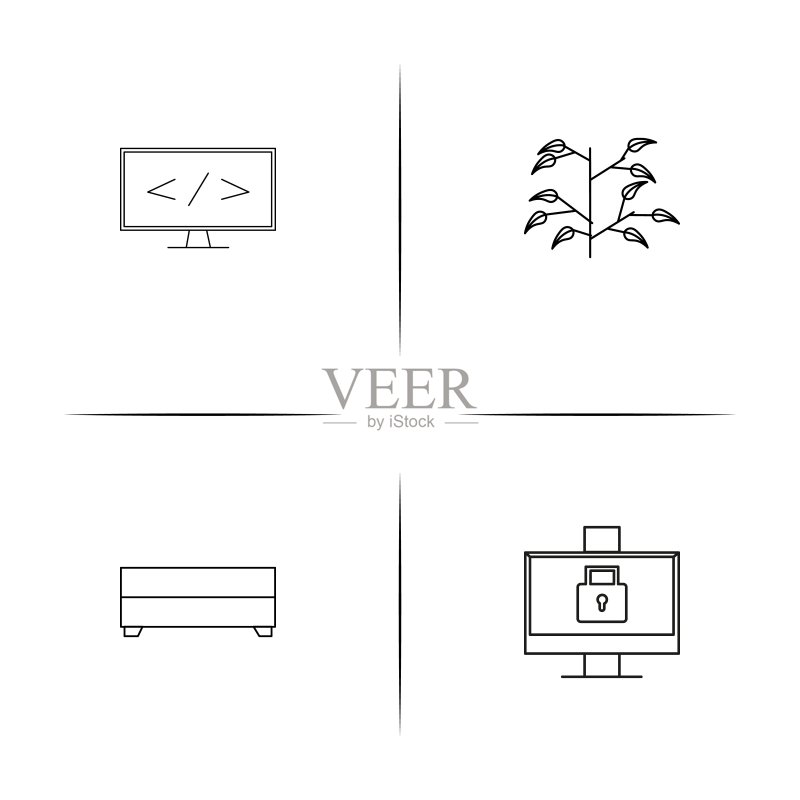 家具简单线性图标集。概述了矢量图标图标素材