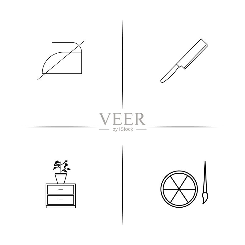 家用电器和设备简单的线性图标设置。概述了矢量图标图标素材