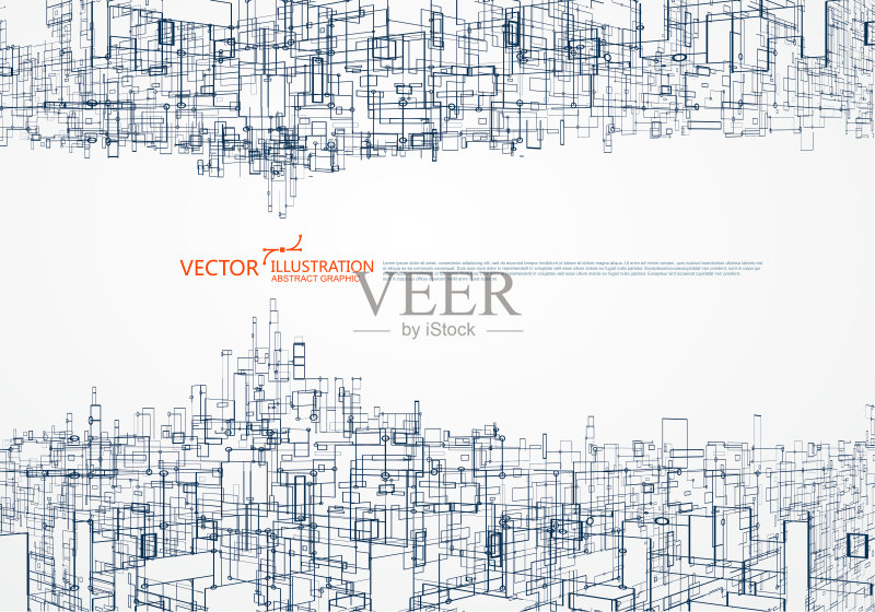 平行宇宙的概念,虚拟城市图形,虚拟空间的设计。正版插画素材