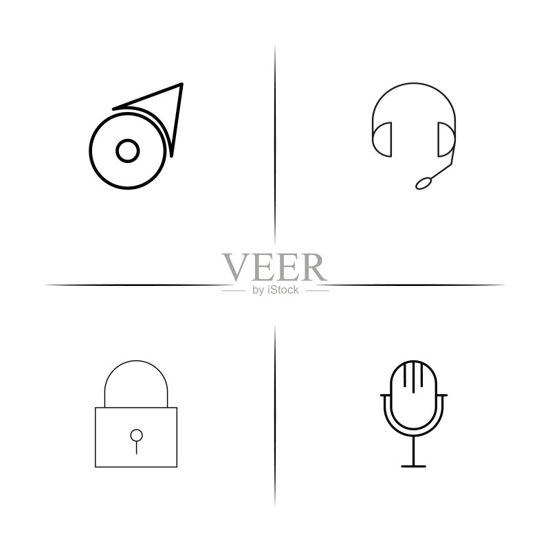 Web应用程序简易线性图标集。轮廓矢量图标图标素材