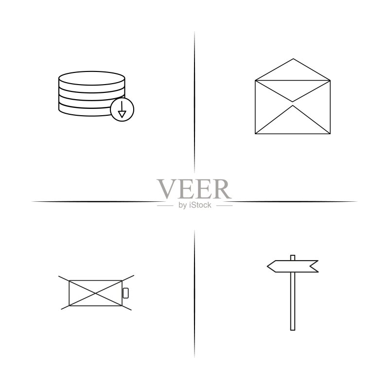 Web应用程序简易线性图标集。轮廓矢量图标图标素材