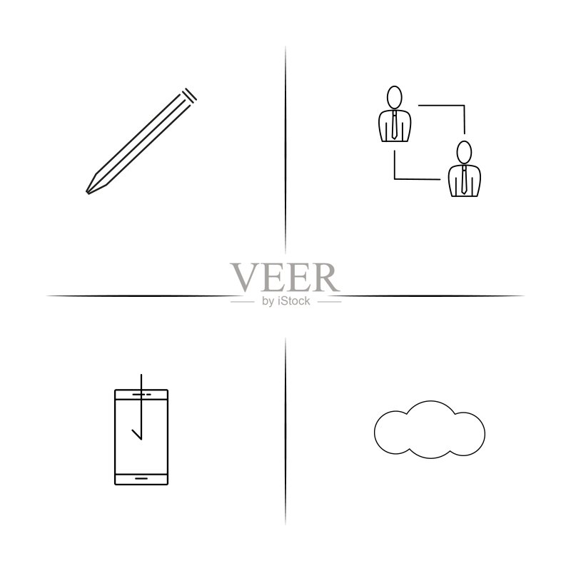 Web应用程序简易线性图标集。轮廓矢量图标图标素材
