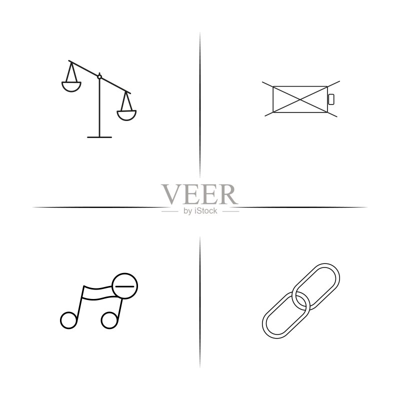 Web应用程序简易线性图标集。轮廓矢量图标图标素材