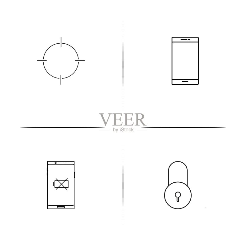 物联网简单的线性图标集。概述了矢量图标图标素材