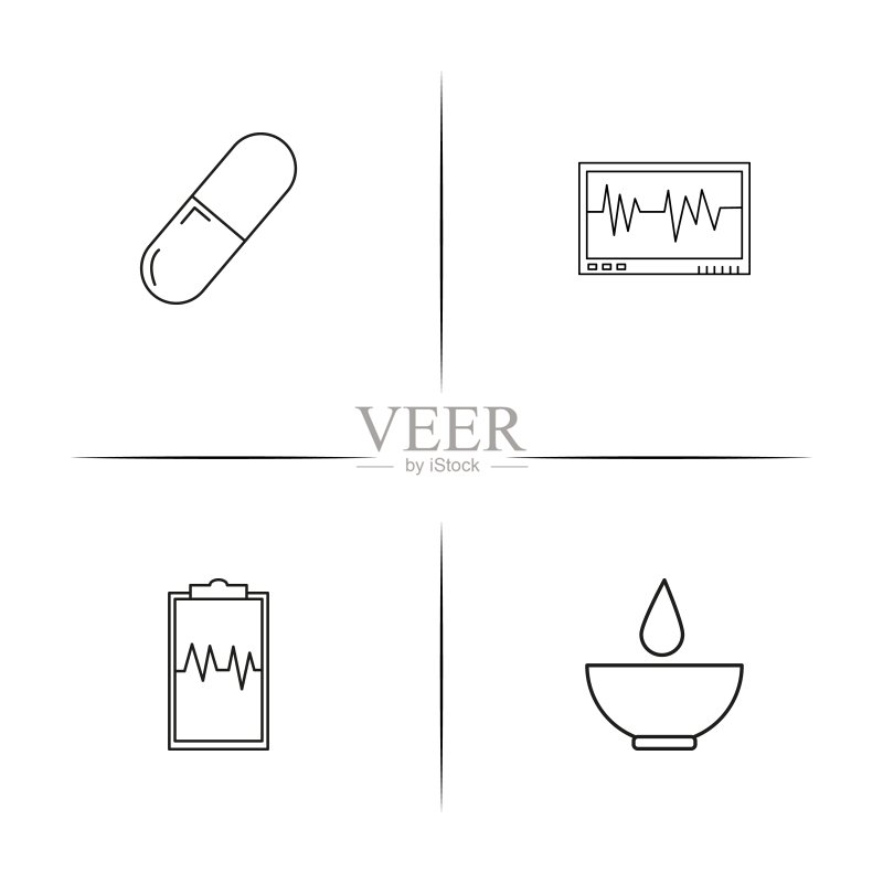 医疗保健和医疗简单线性图标集。概述了矢量图标图标素材
