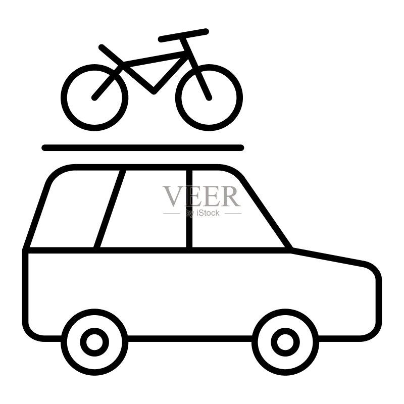 带有自行车车顶行李架的Minivan矢量图标图标素材