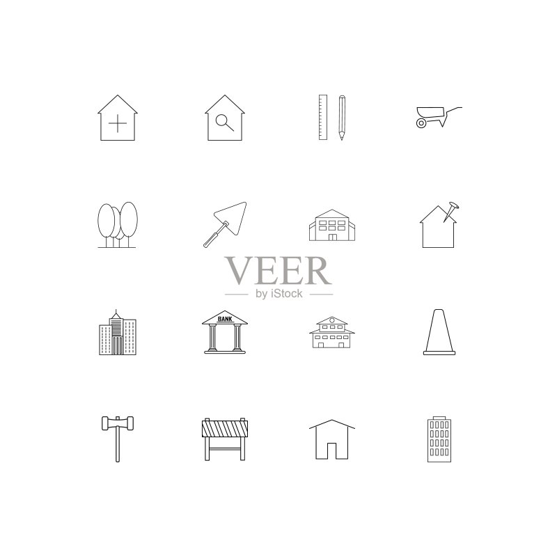 建筑施工线性图标集矢量图图标素材