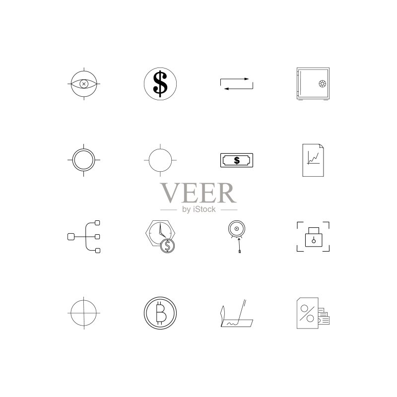 银行,金融和金钱简单的线性图标集。概述了矢量图标图标素材
