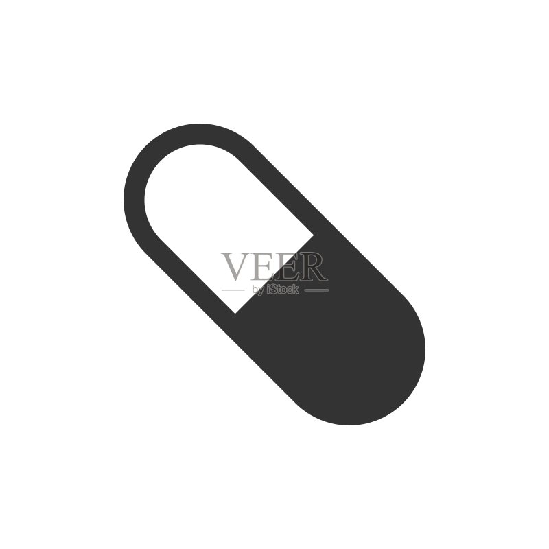 扁平风格的药丸矢量图标。白色背景药片图示。胶囊医疗概念。图标素材