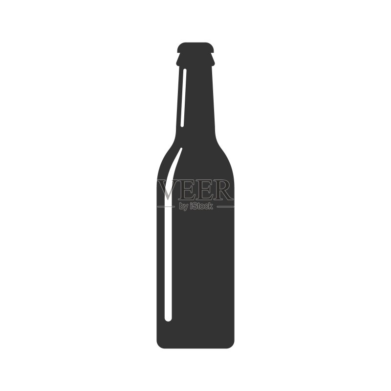 扁平风格的啤酒瓶图标酒精瓶白色背景插图啤酒、伏特加、葡萄酒概念图标素材