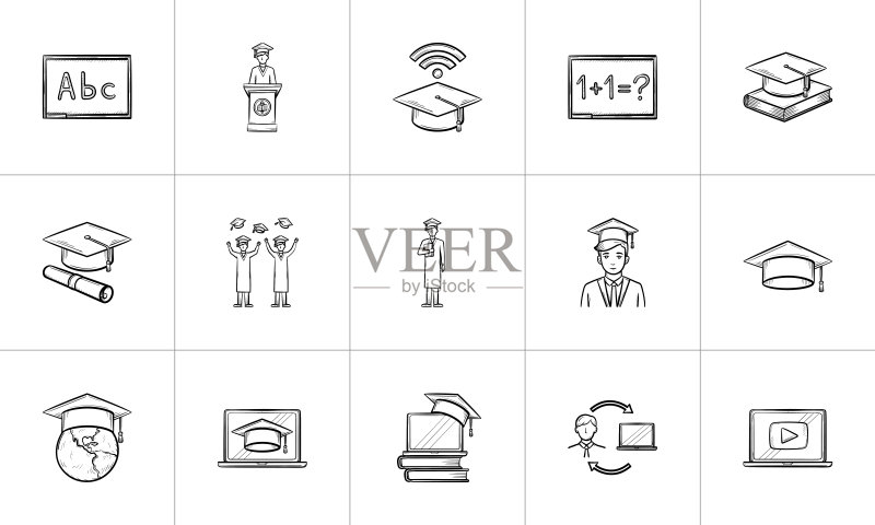 手绘教育素描图标集图标素材