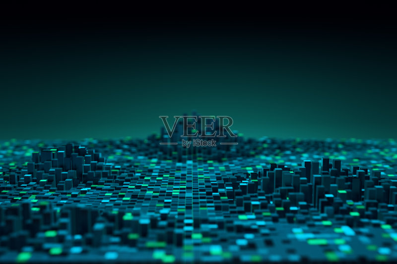 未来科技数据背景,网络游戏城市。三维渲染正版图片素材