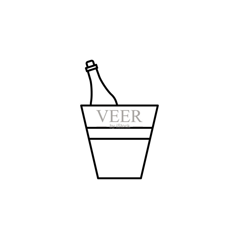 香槟酒瓶和冰桶图标:用于移动概念和Web应用程序的酒店和汽车旅馆元素。网站设计、开发和应用程序开发的细线图标。高级图标图标素材