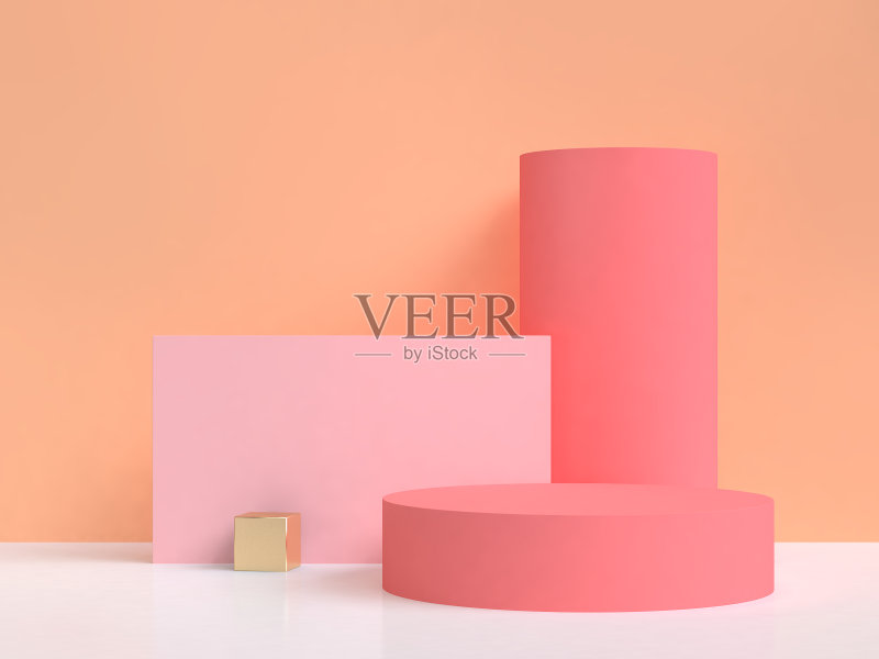 粉色圆形讲台橙色抽象背景3d渲染正版图片素材