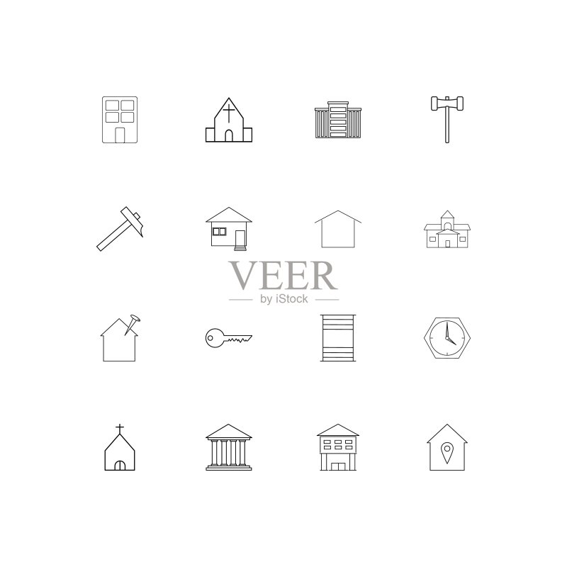 建筑施工线性图标集矢量图图标素材