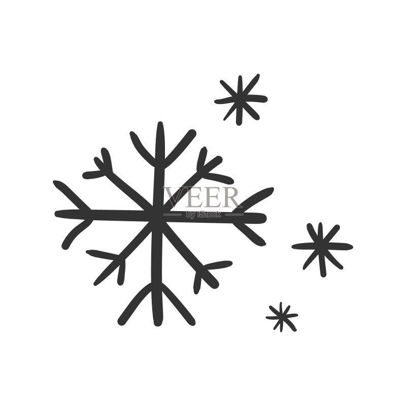 手绘雪花矢量图标,雪花素描涂鸦插画,手绘冬季圣诞节概念图标素材
