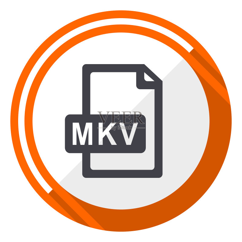 MKV文件扁平风格橙色圆形矢量图标EPS 10图标素材
