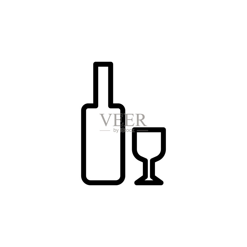 葡萄酒瓶和酒杯图标,简约风格移动概念和Web应用元素,网站设计、应用开发细线图标图标素材
