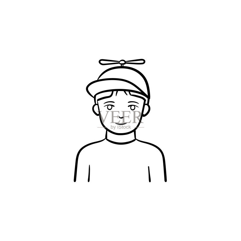 戴棒球帽男孩手绘草图图标图标素材