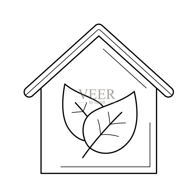生态友好型房屋与树叶矢量线条图标图标素材