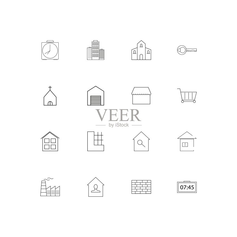 建筑施工线性图标集矢量图图标素材