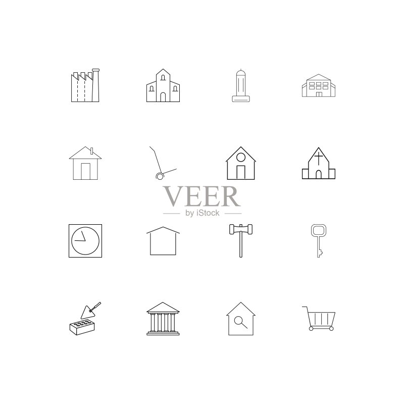 建筑施工线性图标集矢量图图标素材