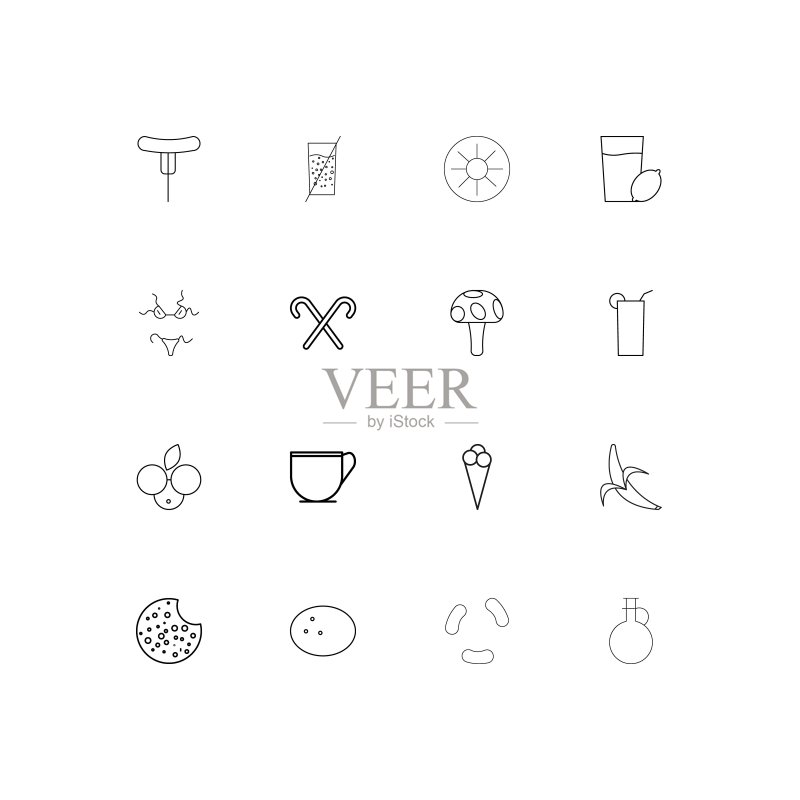 食物和饮料简单的线性图标设置。概述了矢量图标图标素材