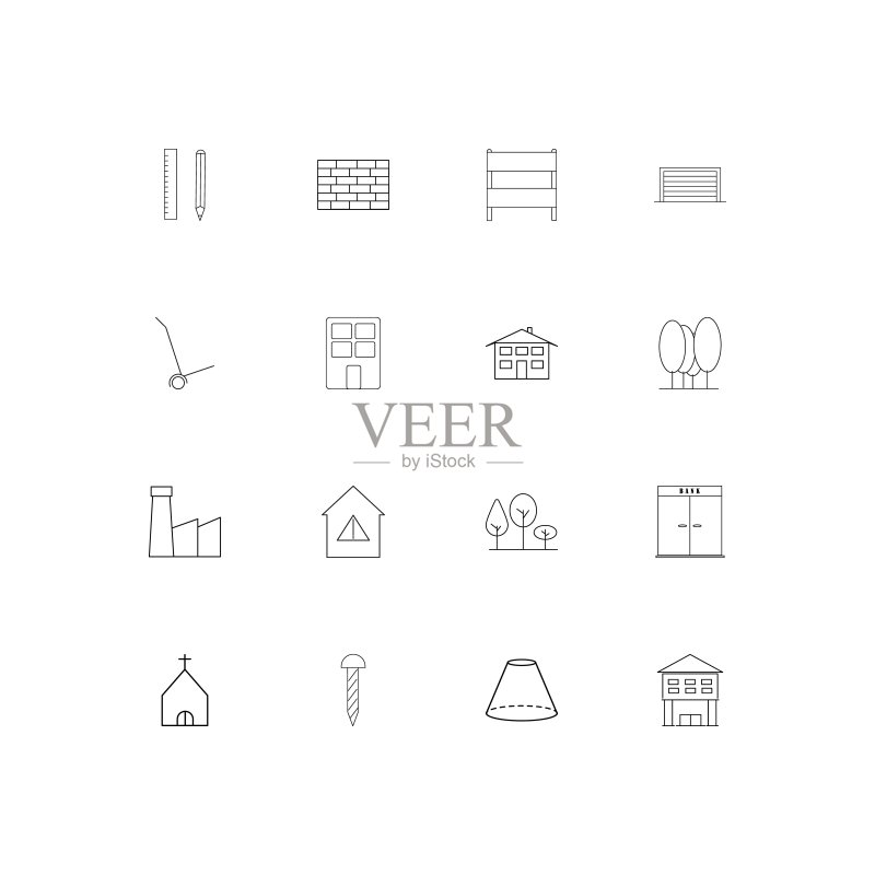 建筑施工线性图标集矢量图图标素材