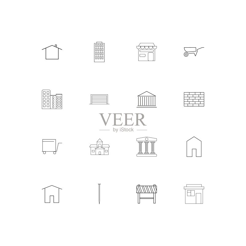 建筑施工线性图标集矢量图图标素材