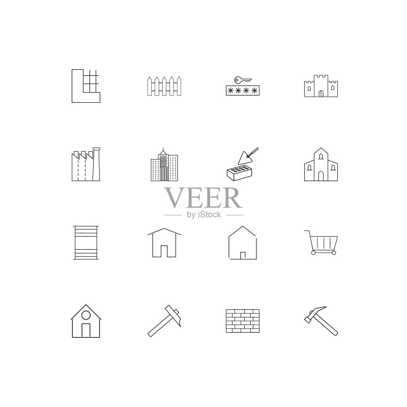 建筑施工线性图标集矢量图图标素材