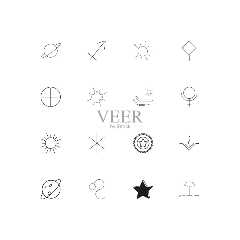 占星学简单线性图标集。概述了矢量图标图标素材