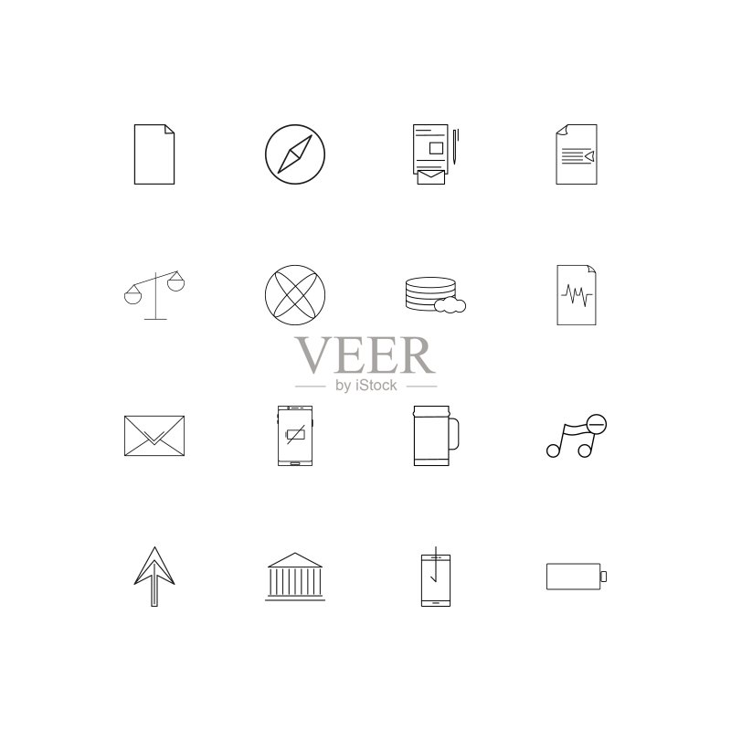 Web应用程序简易线性图标集。轮廓矢量图标图标素材