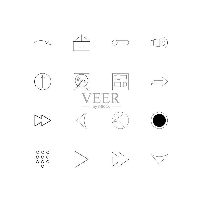 按钮简约线性图标集。轮廓矢量图标图标素材