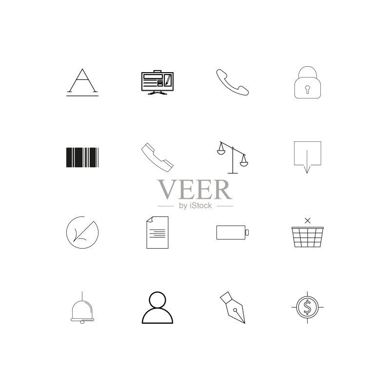 Web应用程序简易线性图标集。轮廓矢量图标图标素材