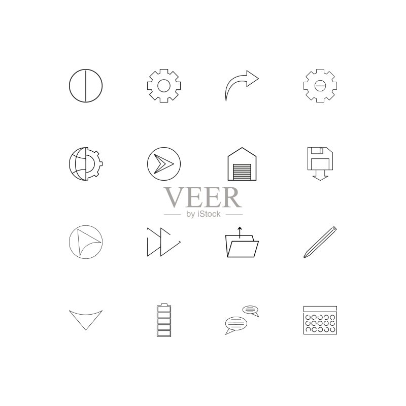 用户界面简单的线性图标设置。概述了矢量图标图标素材