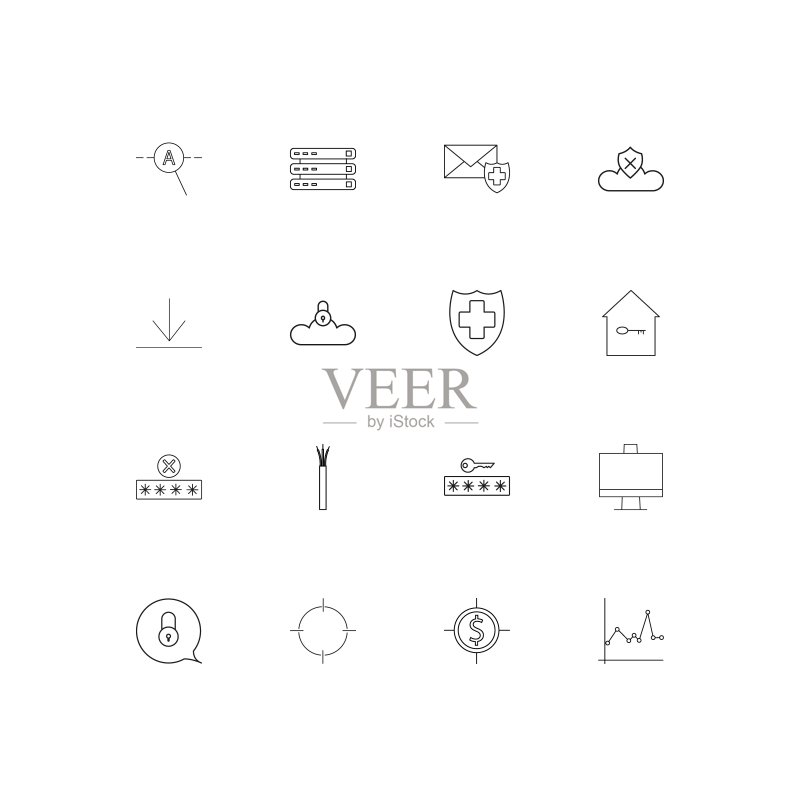 互联网安全简单的线性图标集。概述了矢量图标图标素材