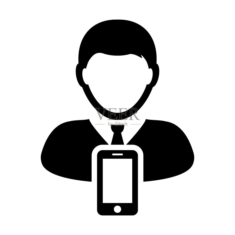 手机用户图标矢量图:带智能手机符号的男性头像图标素材