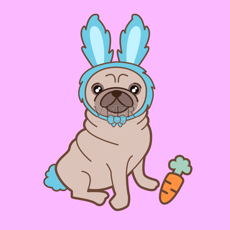 穿着兔子服装的哈巴狗正版插画素材