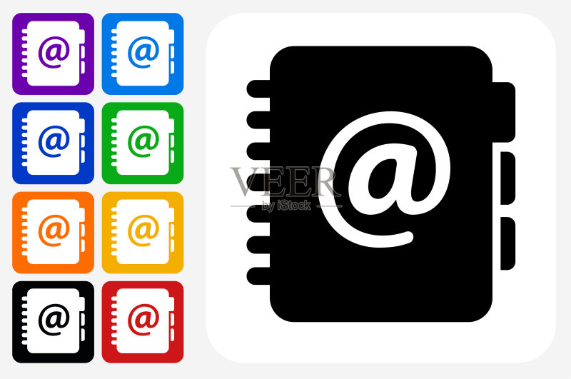 电子邮件联系人方形按钮图标集图标素材