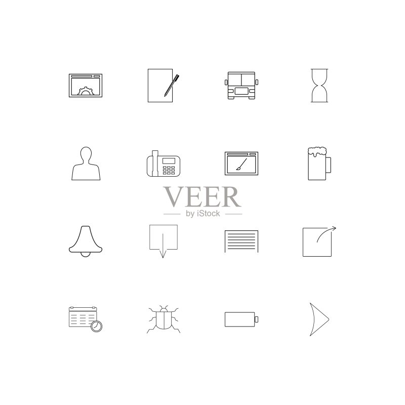 Web应用程序线性细图标集:矢量轮廓图标图标素材